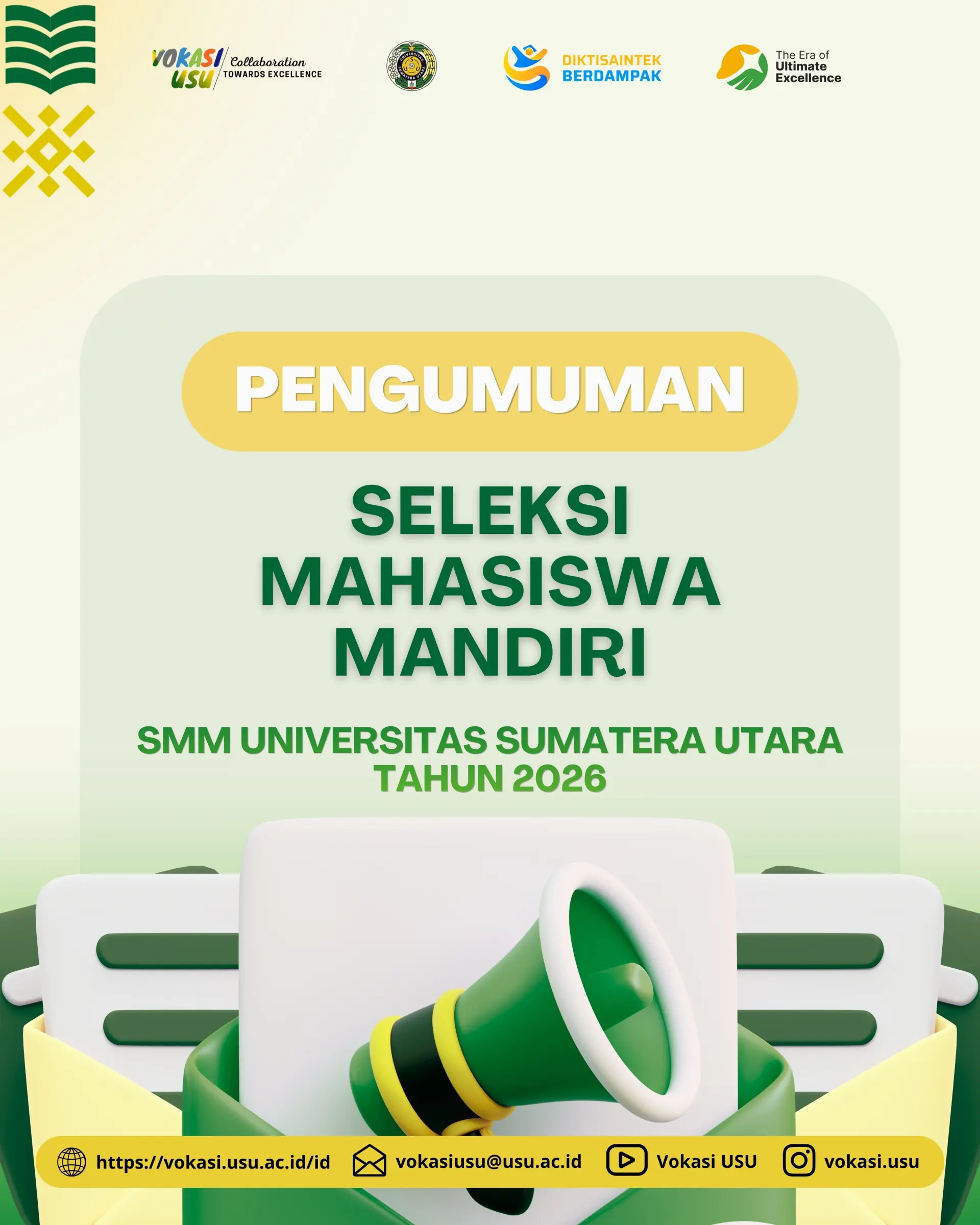 Pengumuman Seleksi Mahasiswa Mandiri (SMM) Universitas Sumatera Utara Tahun 2026